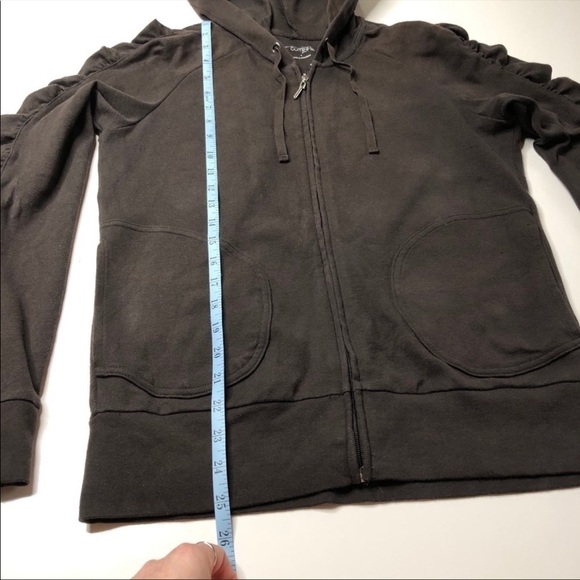 NEW York & Company Chocolate Brown Ruched Sleeve Pocket Zipup Hoodie SIZE S - Picture 12 of 12